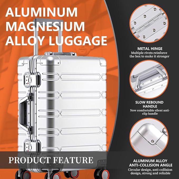 WEICHEN Set of 2 All Aluminum Magnesium 20 in Carry On and 29 in Checked Luggage - Image 2