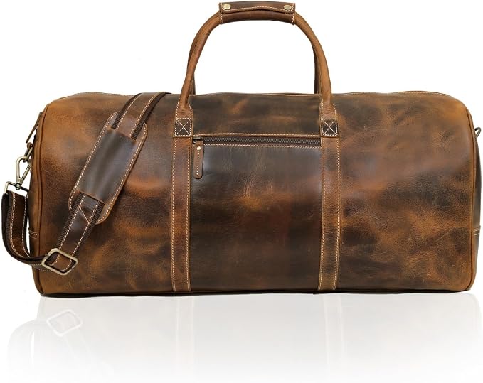 Leather Travel Duffel Bags for Men and Women Full Grain Leather Overnight - Image 3