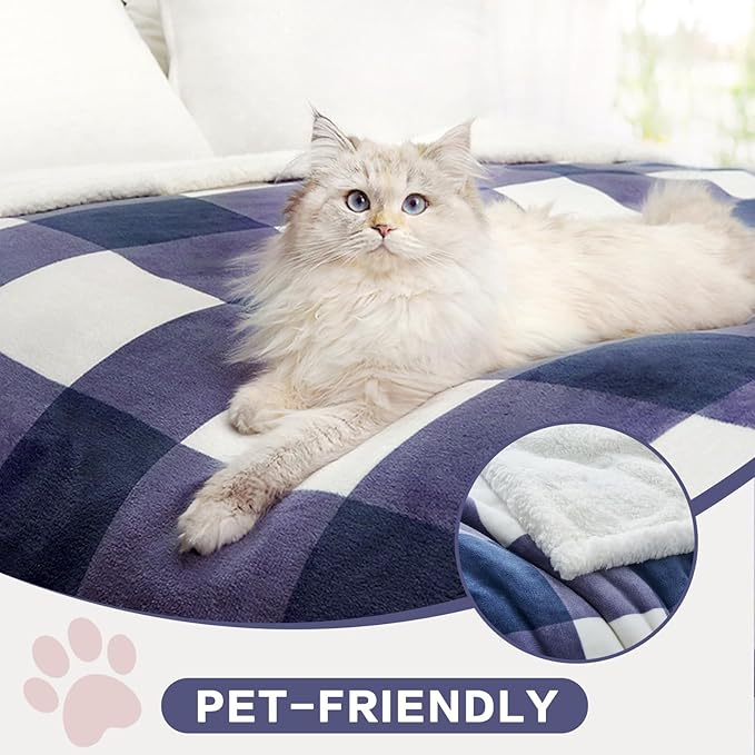 PU MEI Sherpa Blanket Fleece Throw Blanket Full Queen Plaid Thick Bed Blanket - Image 3