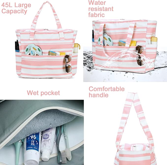 LEDAOU Beach Bag Waterproof Sandproof Women Tote Bag Pool Bag - Image 6