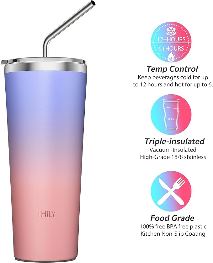 THILY Stainless Steel Vacuum Insulated Tumbler 26 oz Triple-Insulated Travel Mug - Image 4