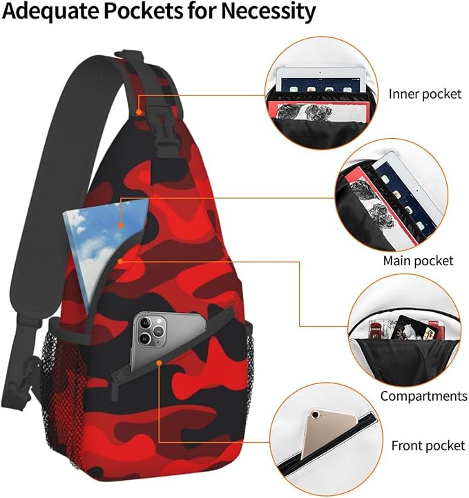 SUPLUCHOM Sling Bag Military Camouflake Camo Red Black Hiking Daypack Crossbody - Image 4