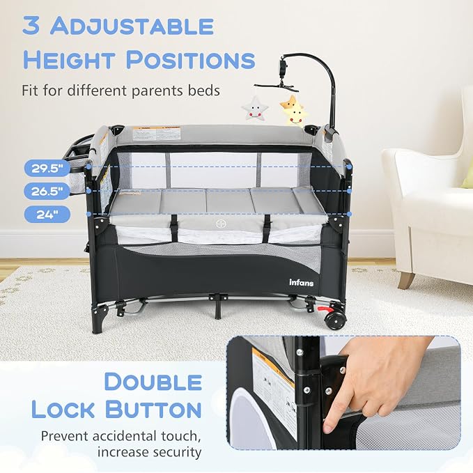 INFANS Pack and Play, 5 in 1 Baby Bedside Sleeper - Image 4