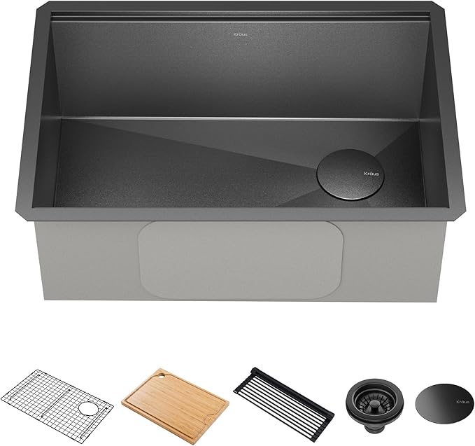KRAUS Kore Workstation 27-inch Undermount 16 Gauge Black Stainless Kitchen Sink by KRAUS