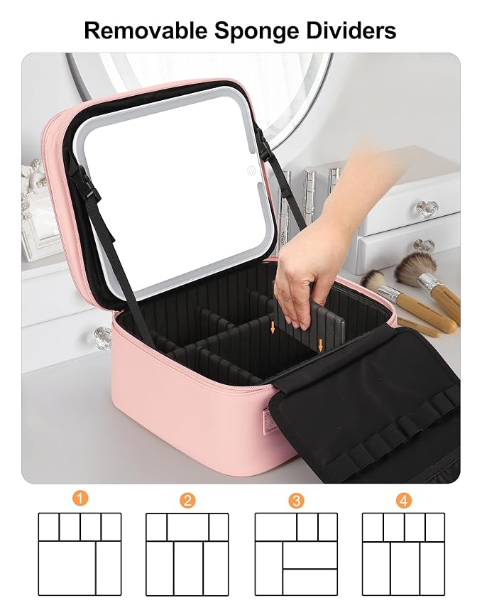 Relavel Makeup Bag with LED Mirror, Small Travel Makeup Case with Rechargeable - Image 3