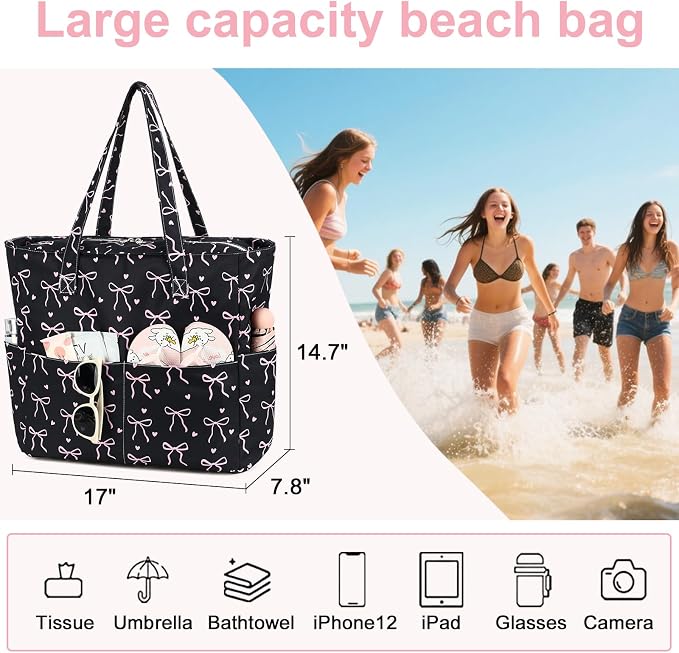 LEDAOU Large Beach Tote Bag Women Waterproof Sandproof Zipper Beach Tote Bag - Image 8