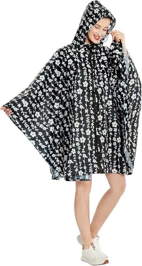 Rain Poncho Jacket Coat Hooded Zipper Style - Image 2