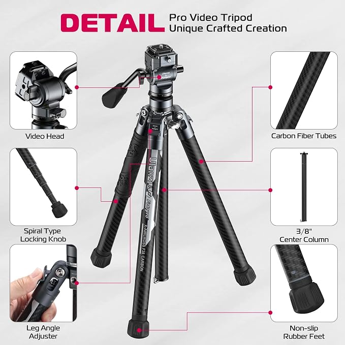 ULANZI F38 Video Travel Tripod, 61.4" Lightweight Carbon Fiber Camera Tripod - Image 5