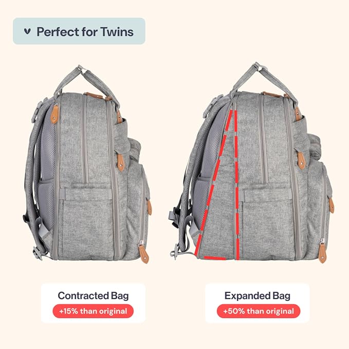 BabbleRoo Extra Large Diaper Bag Backpack, Expandable Baby Bag - Image 2