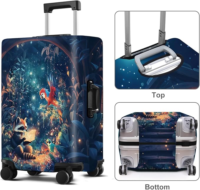Raccoon Luggage Cover Washable Suitcase Protector Anti-Scratch, Stretchable Fit - Image 2