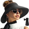 PFFY Sun Hats for Women Straw Beach Hat Packable Foldable Wide Brim Ponytail by Unknown
