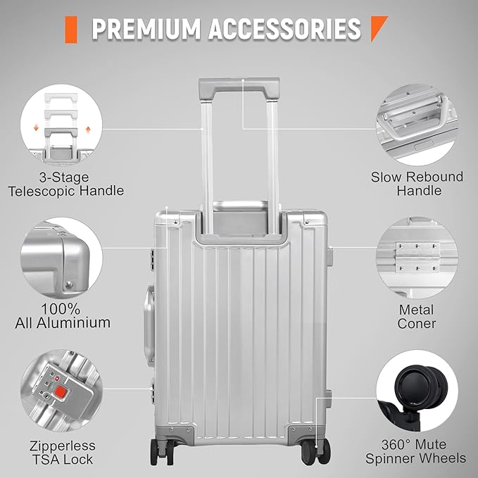 UrbanExplorer 24Inch All Aluminum Check In Luggage Heavy Duty Hard Shell - Image 2