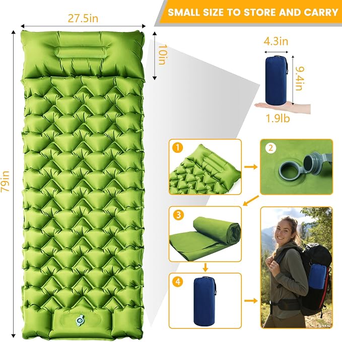 Camping Sleeping Pad, 4in Thick Ultralight Inflatable Camping Mat - Image 5