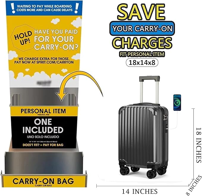 Personal Item Small Suitcase 18x14x8 Inches Hardside Built In TSA Lock & USB - Image 2