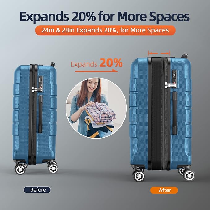 SHOWKOO Luggage Sets Expandable PC+ABS Durable Suitcase Sets Double Wheels TSA - Image 4