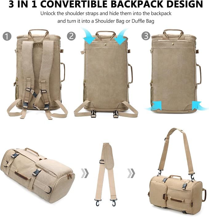 G-FAVOR 40L Travel Backpack, Vintage Canvas Rucksack Convertible Duffel Bag - Image 4