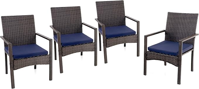 PHI VILLA 4 Pieces Patio Cushioned Rattan Chairs, Outdoor Modern PE Wicker by PHIVILLAThepioneerofcomfortablehouseholdsupplies