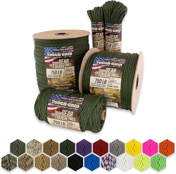 TOUGH-GRID 750 Paracord Rope Nylon Parachute Cord, Made in USA Survival Kit by TOUGH-GRID