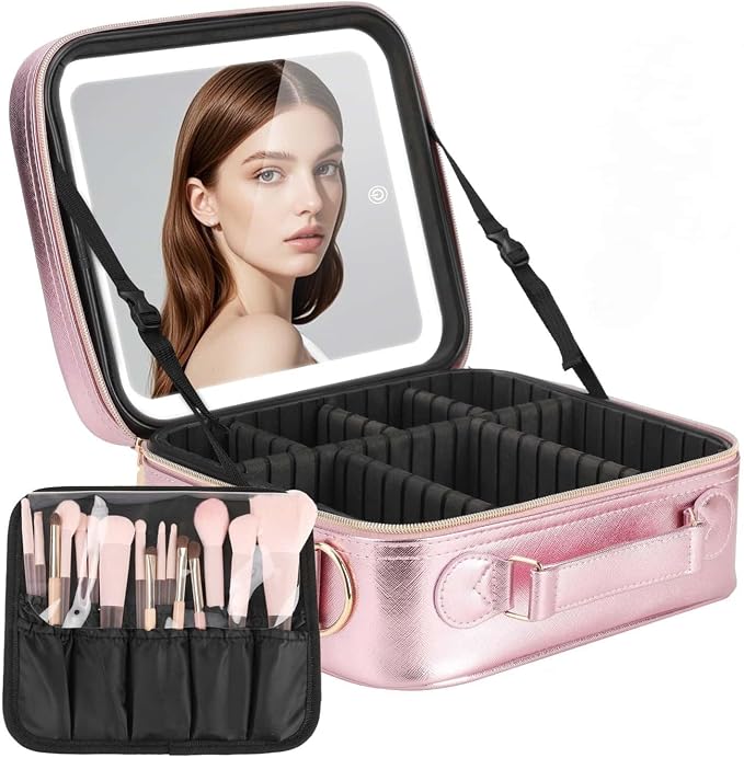 Travel Makeup Bag with LED Mirror, Cosmetic Bags by Emdelifo