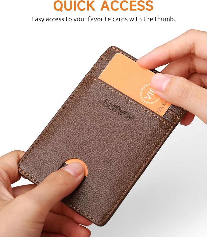 Buffway Mens Slim Wallet, Minimalist Thin Front Pocket Leather Credit Card - Image 3