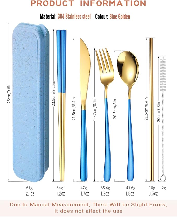 AARAINBOW 6 Pieces 18/8 Stainless Steel Flatware Set Portable Reusable Cutlery - Image 2