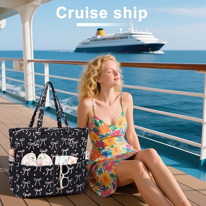 LEDAOU Large Beach Tote Bag Women Waterproof Sandproof Zipper Beach Tote Bag - Image 5