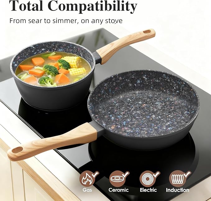 Nonstick Cookware Set, 2-Piece Non-Toxic Coated 10.25 Inch Frying Pan & Saucepan - Image 6