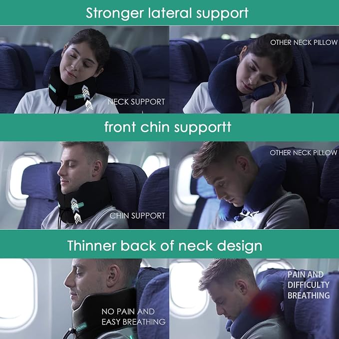 Travel Neck Pillow for Airplane Chin Support Memory Foam Machine Washable for - Image 3