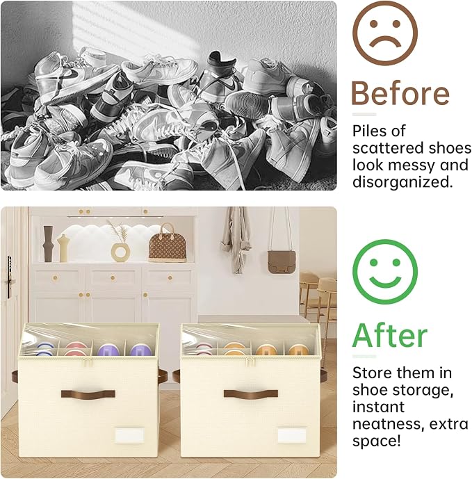 3 Pack Shoe Organizer for Closet, Foldable Shoe Storage Containers, Fits 24-48 - Image 4
