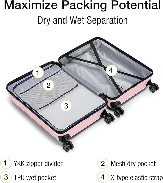 KYME Pink Hardside Carry On Luggage 22x14x9 Airline Approved - Image 3