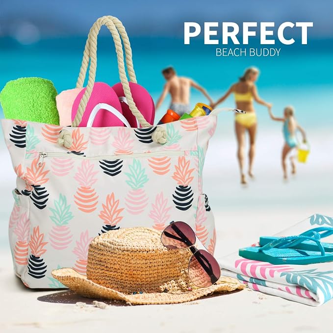 Beach Bag Spacious Shoulder Tote Travel & Gym Bag w/Multiple Pockets & Strong - Image 5