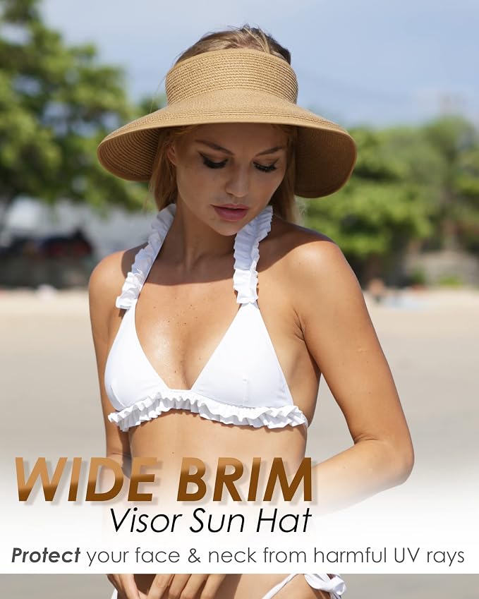 FURTALK Sun Hats for Women Wide Brim Beach Hat Straw Visor Ponytail Summer UV - Image 8