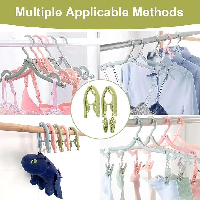 24 Pcs Travel Hangers with 48 Pcs Clips, Portable Folding Clothes Hangers - Image 3
