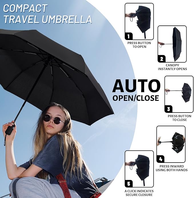 SY COMPACT Travel Umbrella Windproof Automatic Umbrellas Small Compact UV Sun - Image 4
