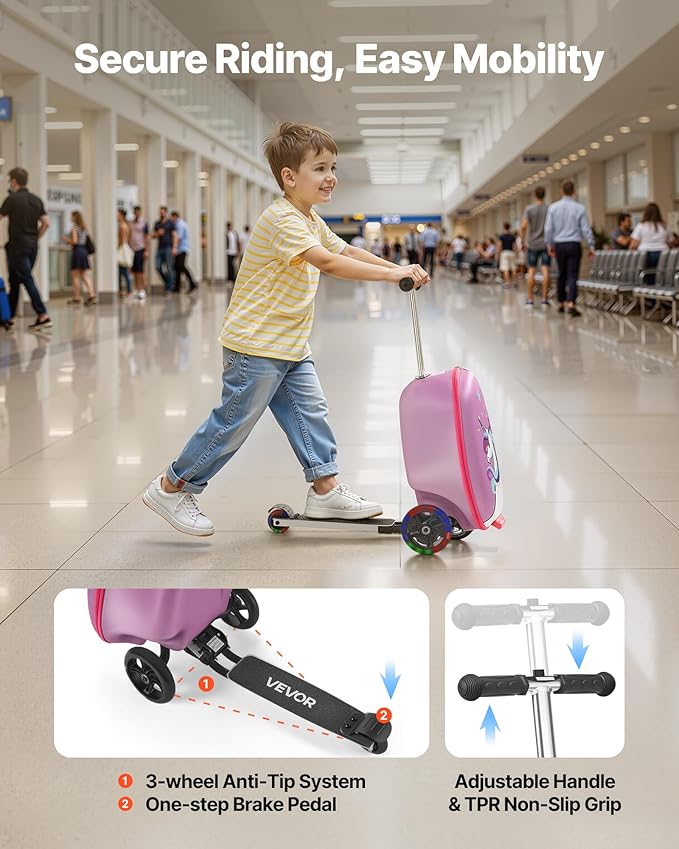 VEVOR Ride-on Luggage, 20 L Capacity, 20 Inches Kids Scooter Suitcase - Image 3