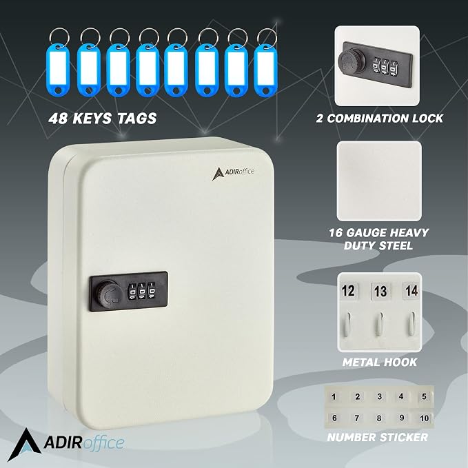 AdirOffice Steel Combination Lock Keys Cabinet Security Storage Box Organizer - Image 3