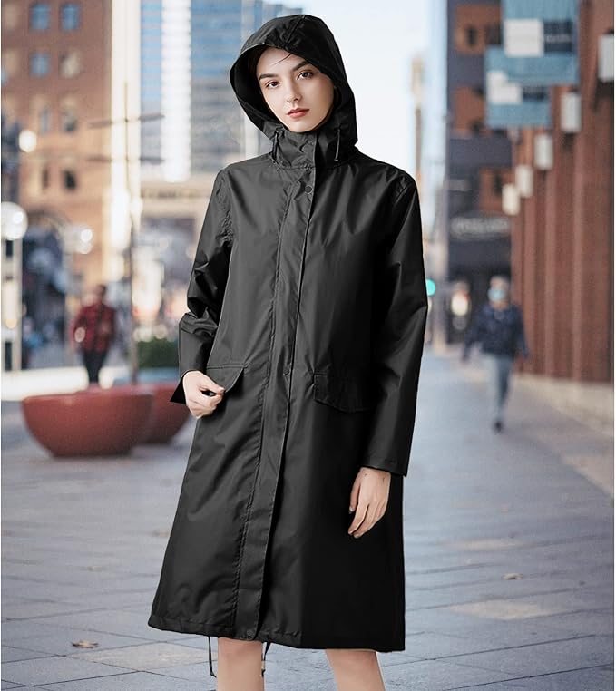 ANYOO Waterproof Rain Poncho Lightweight Reusable Hiking Hooded Coat Jacket - Image 7
