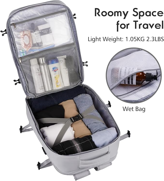 MOMUVO Large Travel Backpack Women, Flight Approved Carry On Backpack, Water - Image 3