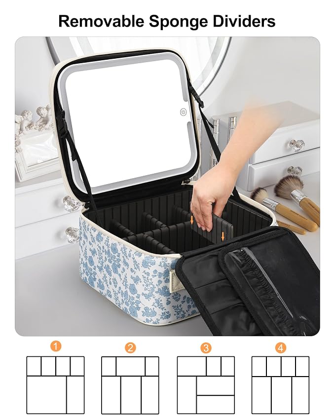 Relavel Travel Makeup Bag with LED Mirror, Portable Cosmetic Train Case with 3 - Image 5