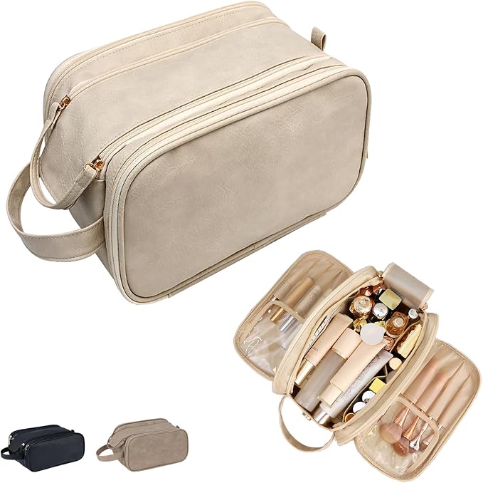 Travel Toiletry Bag for Women PU Triple-layer Double Zipper Toiletry Bags by Unknown
