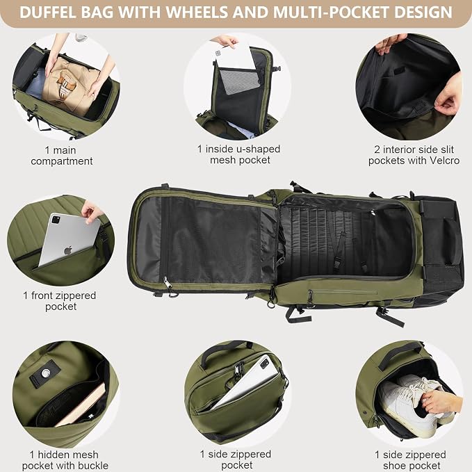 CONTAIL 86L Foldable Wheeled Duffel Backpack - Image 6