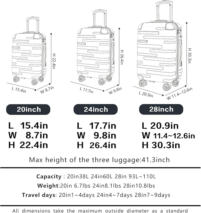 Coolife Luggage Suitcase Carry-on Hardside Travel Luggage TSA Lock Spinner - Image 6