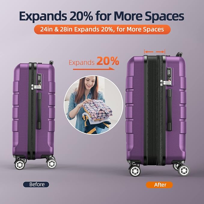 SHOWKOO Luggage Sets Expandable PC+ABS Durable Suitcase Sets Double Wheels TSA - Image 4