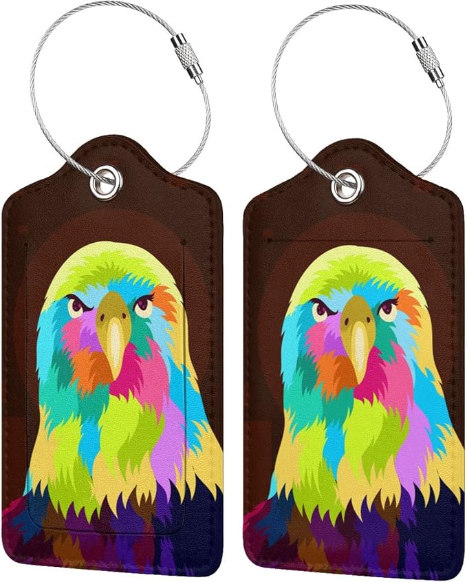 2-Pack Eagle Luggage Tags for Suitcases, Leather Bird Pattern Colorful Animal by OUZPGAQ