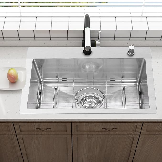 Drop In Kitchen Sink 28x18", 18 Gauge Stainless Steel Sink, 3D Embossed Surface - Image 6