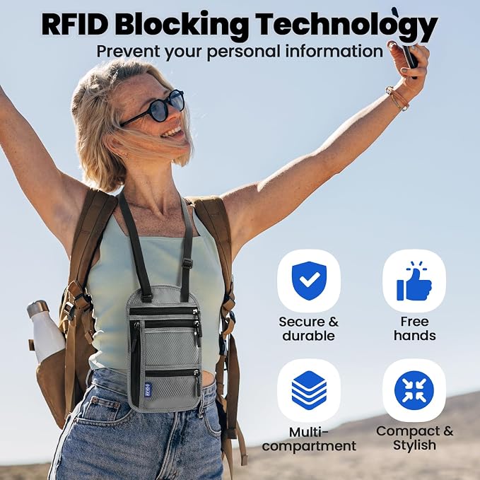 Passport Holder for Families | RFID Blocking Neck Wallet | Travel Document - Image 5