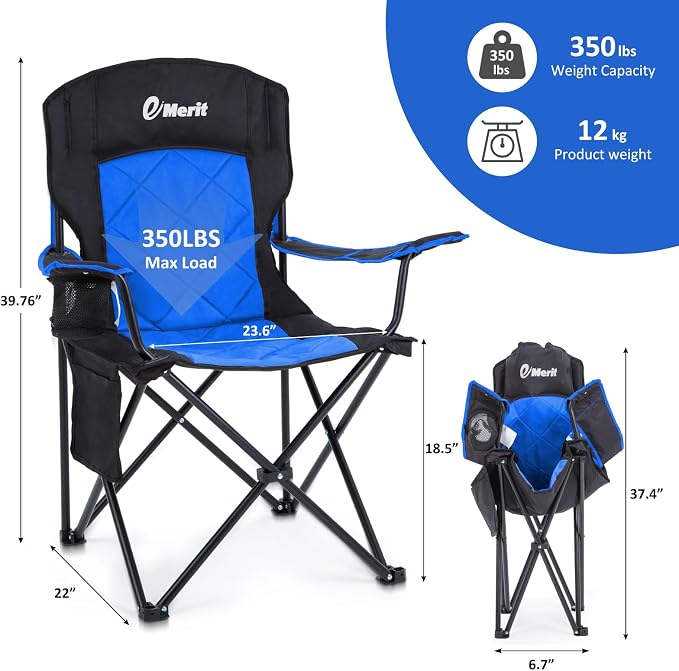 EMERIT Oversized Padded Camping Chair, 350LB Heavy Duty Quad Fold Chair - Image 3