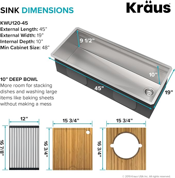 KRAUS Kore Workstation 45-inch Undermount 16 Gauge Stainless Steel Kitchen Sink - Image 2