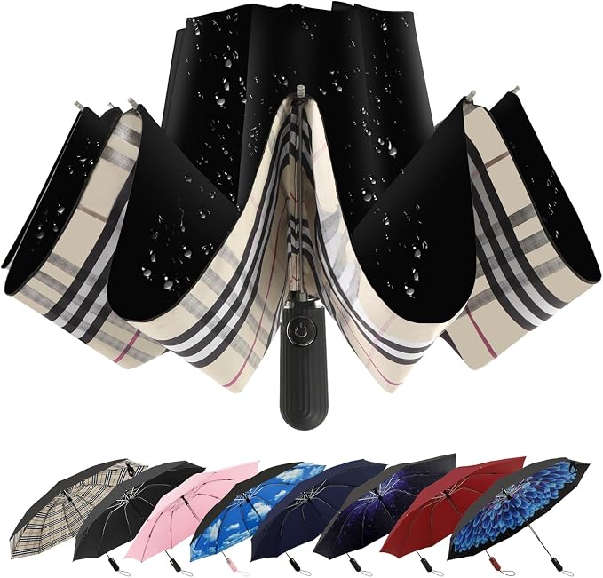 Compact Inverted Travel Umbrella, Automatic Open Close, 9-Rib 46 Inch Windproof by ZDSSM