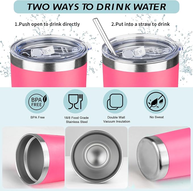 20oz Tumbler with Straw and Brush, Stainless Steel Vacuum Insulated tumbler - Image 3